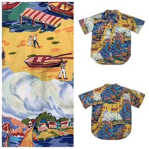 VTG 90s Ralph Lauren Hawaiian Shirt Mens Sz L-XL South of France 46” Chest. - Picture 2 of 13